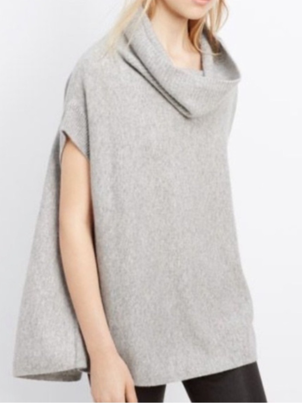 Vince 100% Cashmere Sweater Oversized Gray Cowl Neck Short Sleeve Minimalist - Picture 8 of 9
